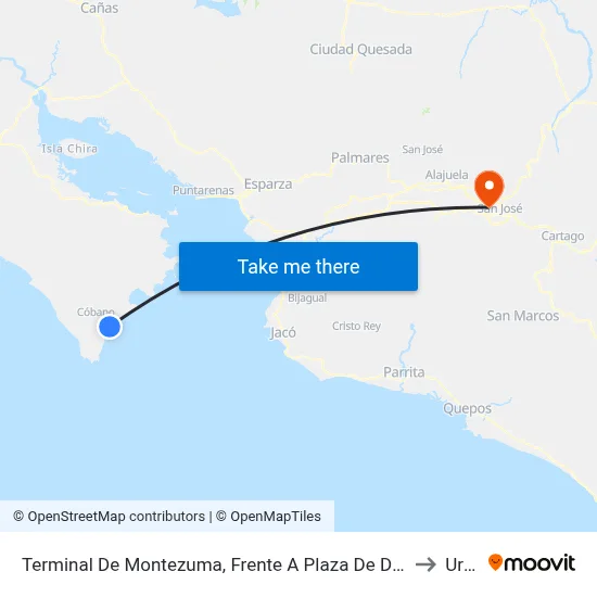 Terminal De Montezuma, Frente A Plaza De Deportes Montezuma to Uruca map