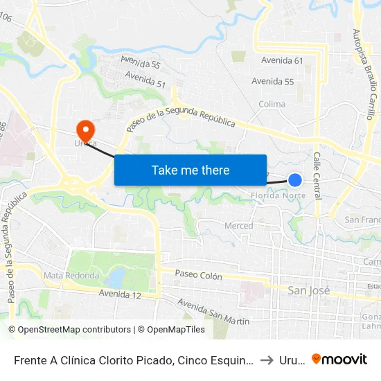 Frente A Clínica Clorito Picado, Cinco Esquinas Tibás to Uruca map