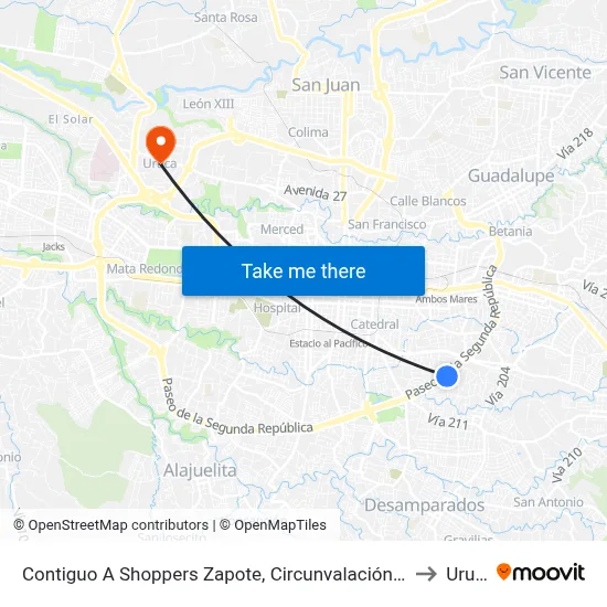 Contiguo A Shoppers Zapote, Circunvalación San José to Uruca map
