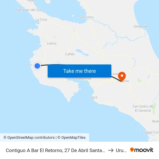 Contiguo A Bar El Retorno, 27 De Abril Santa Cruz to Uruca map
