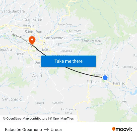 Estación Oreamuno to Uruca map