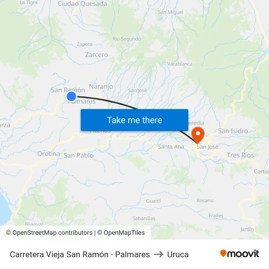 Carretera Vieja San Ramón - Palmares to Uruca map
