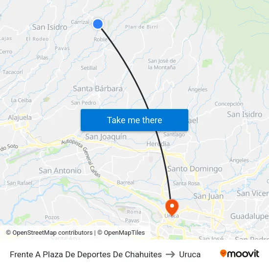 Frente A Plaza De Deportes De Chahuites to Uruca map