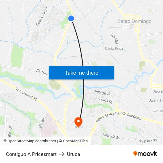 Contiguo A Pricesmart to Uruca map