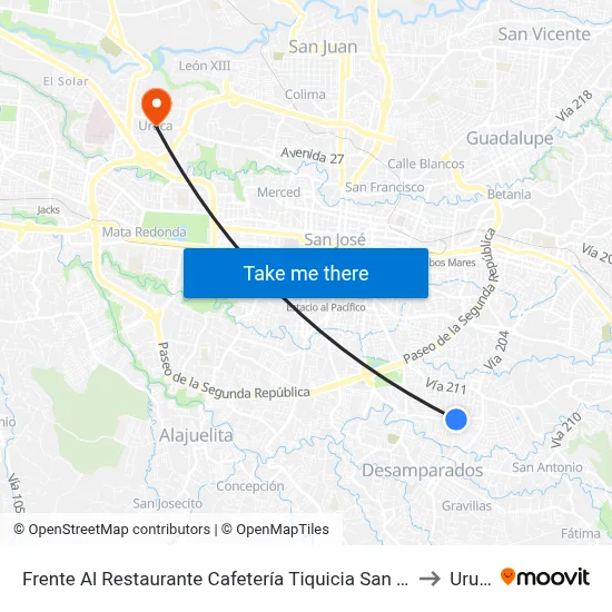 Frente Al Restaurante Cafetería Tiquicia San Francisco to Uruca map