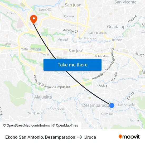 Ekono San Antonio, Desamparados to Uruca map