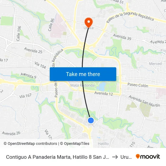 Contiguo A Panadería Marta, Hatillo 8 San José to Uruca map