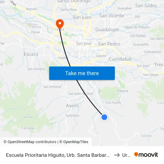 Escuela Prioritaria Higuito, Urb. Santa Barbara De Desamparados to Uruca map
