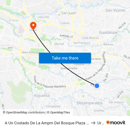 A Un Costado De La Ampm Del Bosque Plaza San Francisco, San José to Uruca map