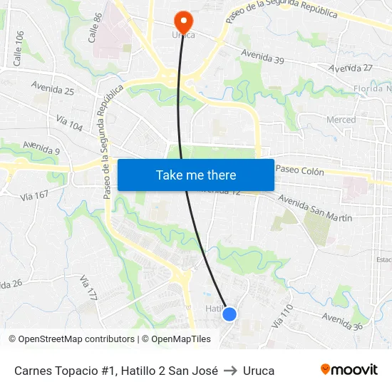 Carnes Topacio #1, Hatillo 2 San José to Uruca map