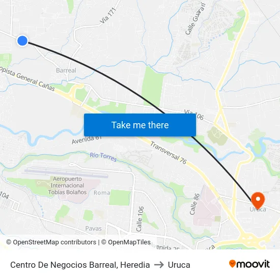 Centro De Negocios Barreal, Heredia to Uruca map