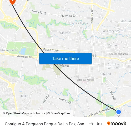 Contiguo A Parqueos Parque De La Paz, San José to Uruca map