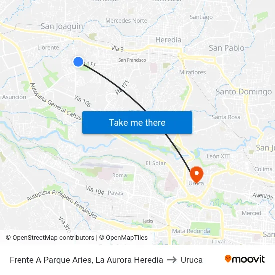 Frente A Parque Aries, La Aurora Heredia to Uruca map