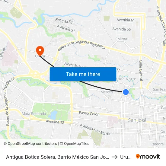 Antigua Botica Solera, Barrio México San José to Uruca map