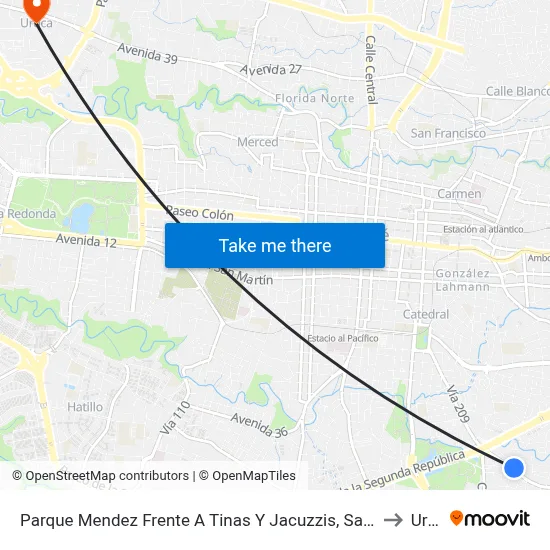 Parque Mendez Frente A Tinas Y Jacuzzis, San Francisco San José to Uruca map