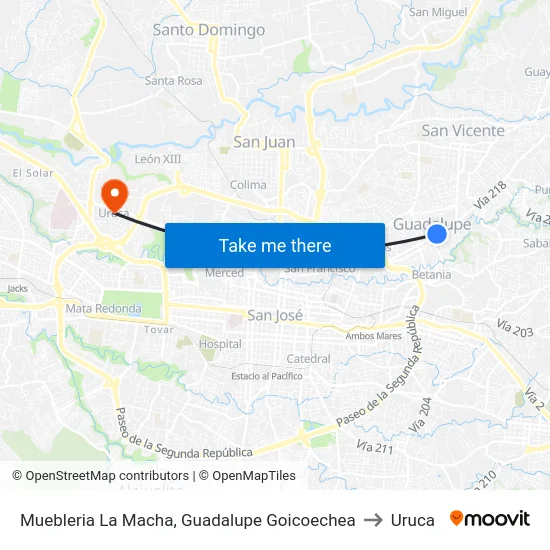 Norteste De La Iglesia De Guadalupe Goicoechea to Uruca map