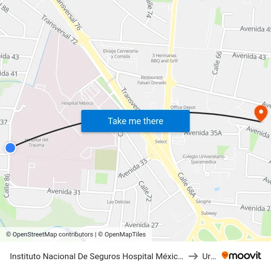 Instituto Nacional De Seguros Hospital México, La Uruca San José to Uruca map