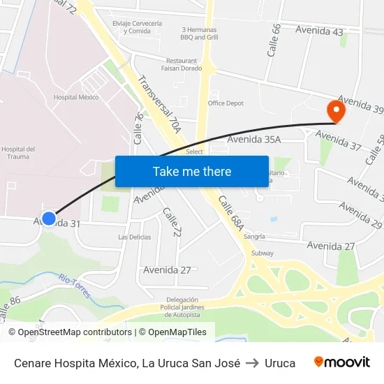 Cenare Hospita México, La Uruca San José to Uruca map