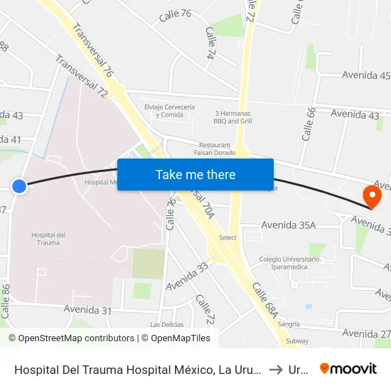 Hospital Del Trauma Hospital México, La Uruca San José to Uruca map