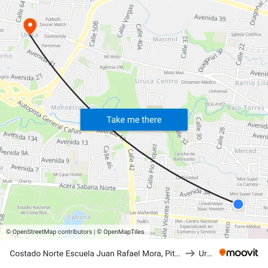 Frente A Fan Asia International Sa, San José to Uruca map