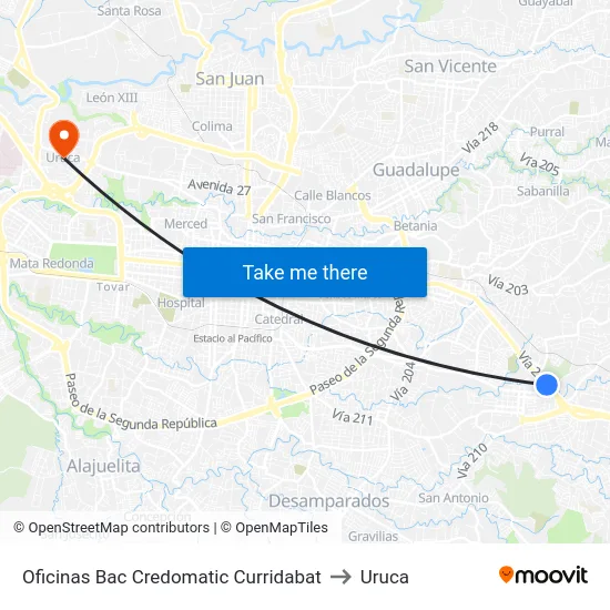 Oficinas Bac Credomatic Curridabat to Uruca map
