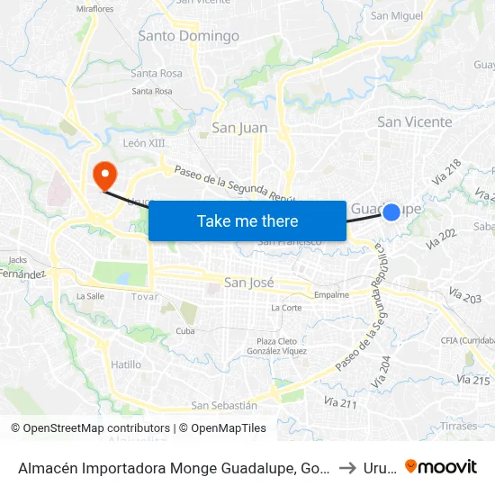 Almacén Importadora Monge Guadalupe, Goicoechea to Uruca map