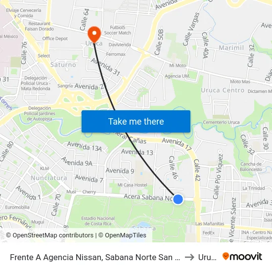 Frente A Agencia Nissan, Sabana Norte San José to Uruca map