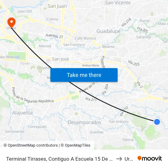 Terminal Tirrases, Contiguo A Escuela 15 De Agosto Tirrases to Uruca map