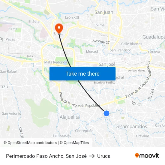 Perimercado Paso Ancho, San José to Uruca map