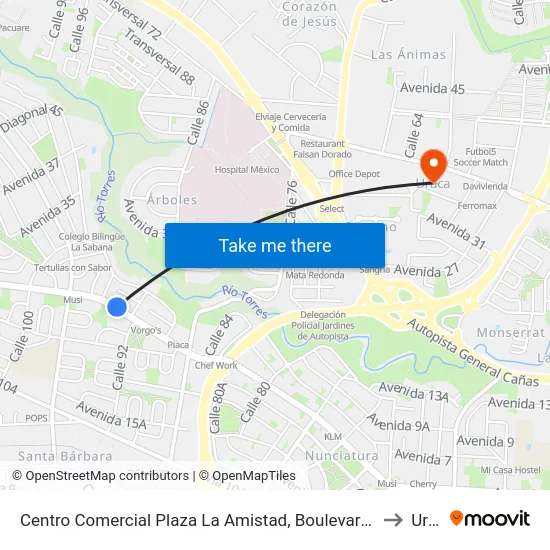 Centro Comercial Plaza La Amistad, Boulevard Rohrmoser San José to Uruca map