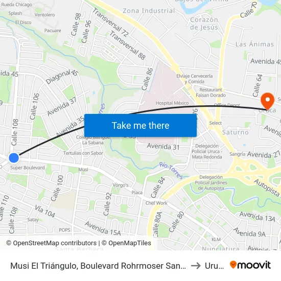 Musi El Triángulo, Boulevard Rohrmoser San José to Uruca map