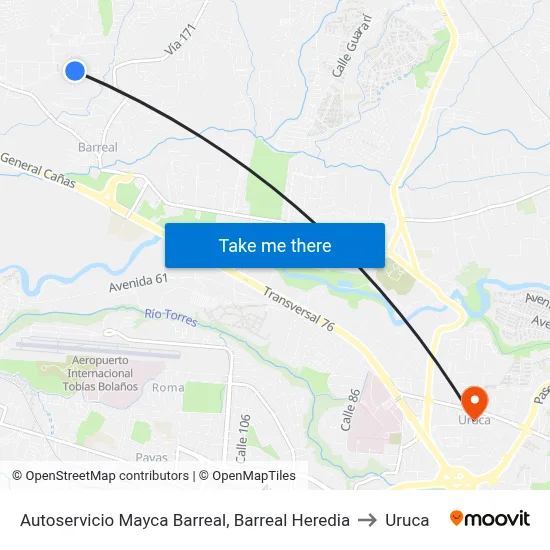 Autoservicio Mayca Barreal, Barreal Heredia to Uruca map