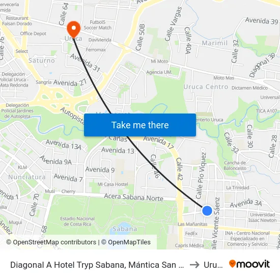 Frente A Electro Bike Detrás De La Toyota, Mantica San José to Uruca map