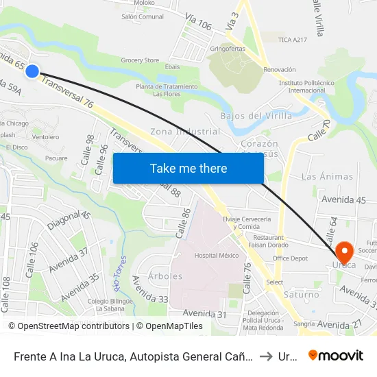 Frente A Ina La Uruca, Autopista General Cañas San José to Uruca map
