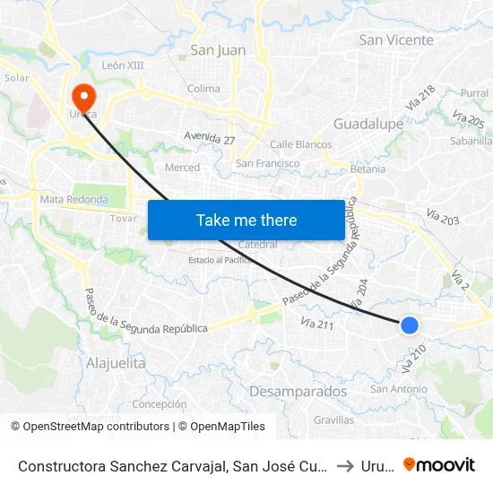 Constructora Sanchez Carvajal, San José Curridabat to Uruca map
