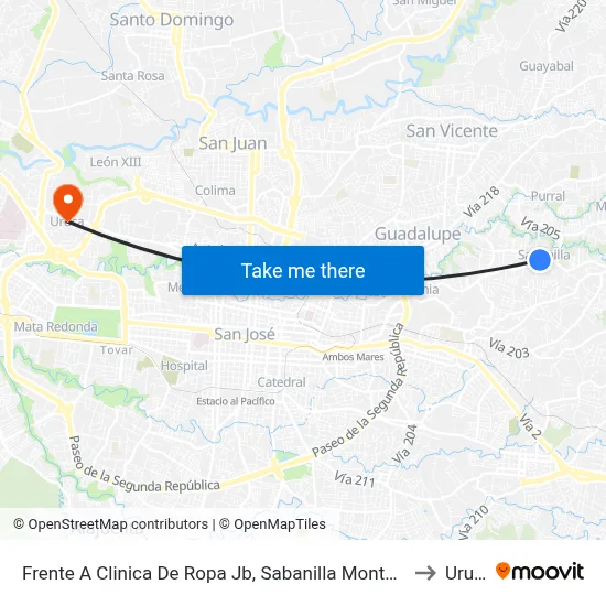 Frente A Clinica De Ropa Jb, Sabanilla Montes De Oca to Uruca map