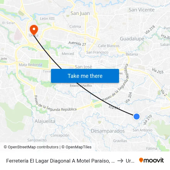 Ferretería El Lagar Diagonal A Motel Paraíso, San Francisco to Uruca map