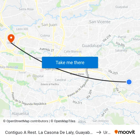 Contiguo A Rest. La Casona De Laly, Guayabos Curridabat to Uruca map