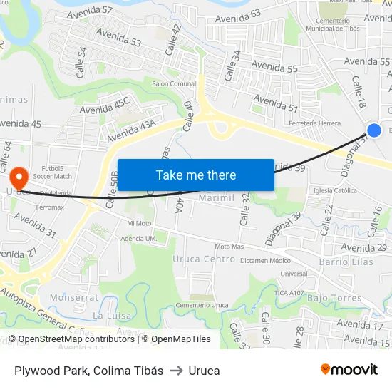 Plywood Park, Colima Tibás to Uruca map