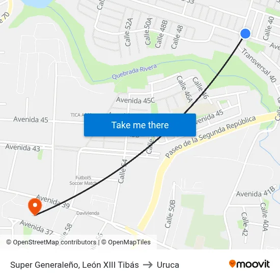 Super Generaleño, León XIII Tibás to Uruca map
