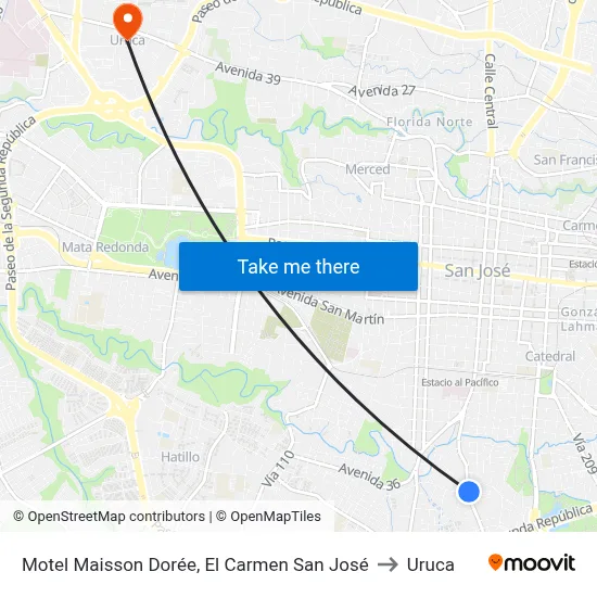 Motel Maisson Dorée, El Carmen San José to Uruca map
