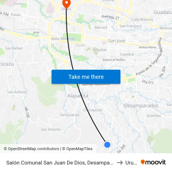 Salón Comunal San Juan De Dios, Desamparados to Uruca map