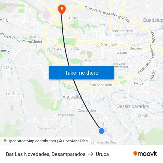 Bar Las Novedades, Desamparados to Uruca map