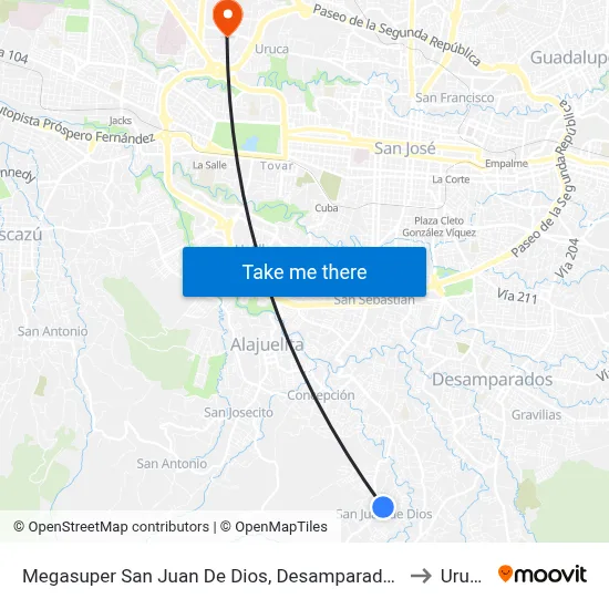Megasuper San Juan De Dios, Desamparados to Uruca map