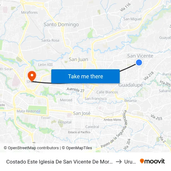 Costado Este Iglesia De San Vicente De Moravia to Uruca map