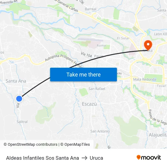 Aldeas Infantiles Sos Santa Ana to Uruca map