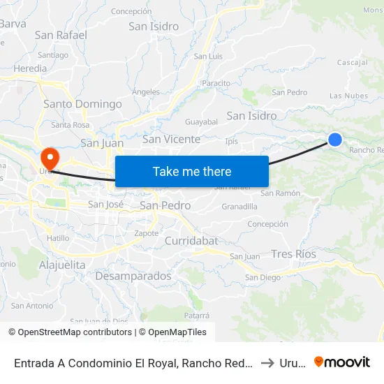 Entrada A Condominio El Royal, Rancho Redondo to Uruca map