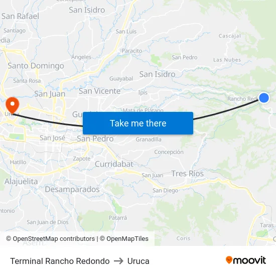 Terminal Rancho Redondo to Uruca map
