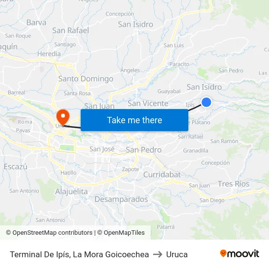 Terminal De Ipís, La Mora Goicoechea to Uruca map