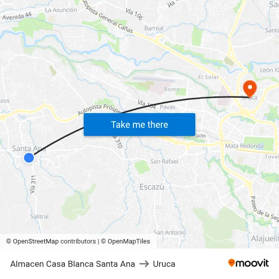 Almacen Casa Blanca Santa Ana to Uruca map